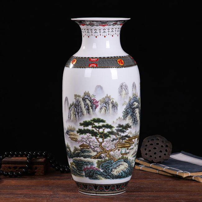 Jingdezhen ceramics pair of vases Chinese applique crafts TV cabinet ornaments simple office home celadon