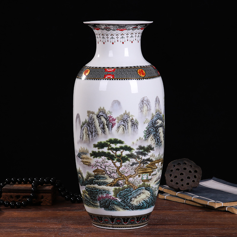 Jingdezhen ceramics pair of vases Chinese applique crafts TV cabinet ornaments simple office home celadon