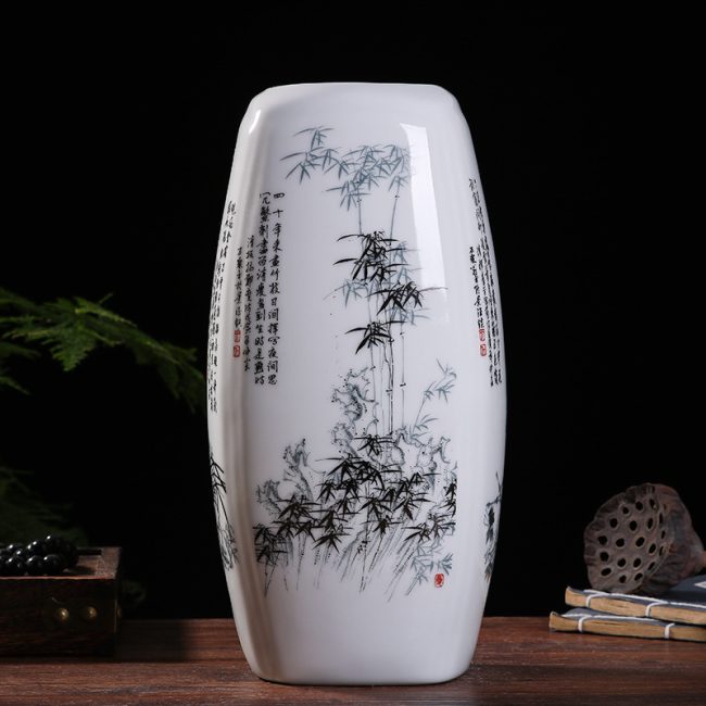 Jingdezhen ceramics rich bamboo vase dry flower arrangement living room aquatic cultivation flower arrangement porcelain decorative ornaments crafts