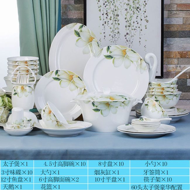 Ceramic bowls, chopsticks, plates and saucers set 28 56 head lily love bone china tableware household gifts manufacturers wholesale Guochao