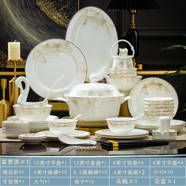 Jingdezhen ceramic dishes set household light luxury housewarming new home wedding bone china tableware bowls and plates household wholesale