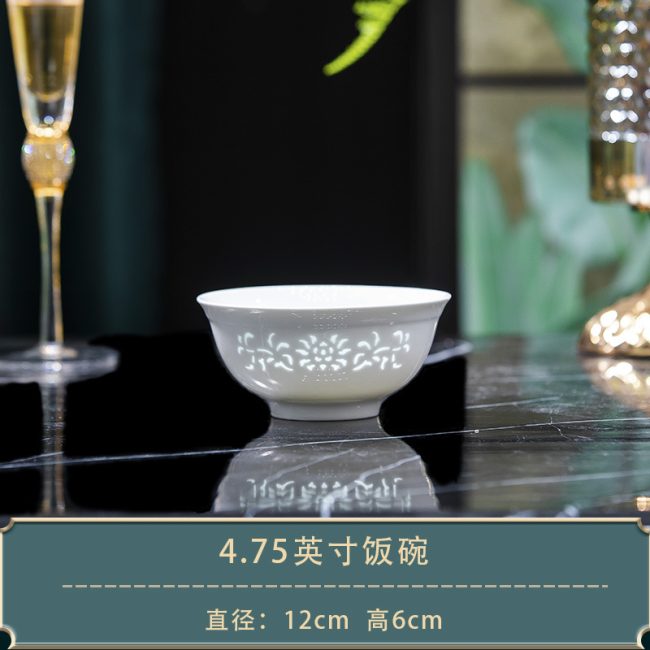 Jingdezhen high white porcelain linglong tableware healthy underglaze color high temperature blessing bowl and plate set household gift linglong porcelain plate