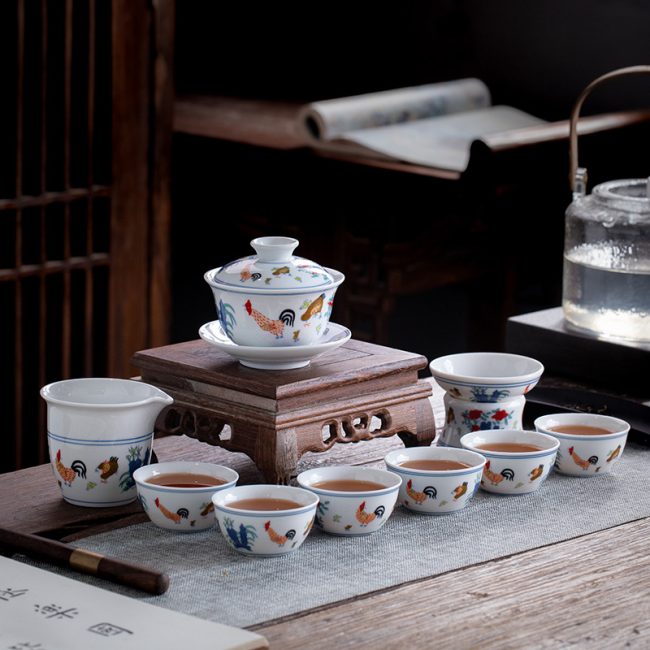Jingdezhen high white porcelain chicken bowl cup tea set ceramic kung fu tea set cover bowl teapot household gifts can LOGO