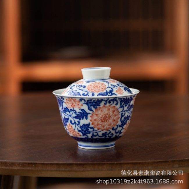Jingdezhen cover bowl single high-grade tea cup tea cup blue and white porcelain tea bowl with lid two talent cover bowl