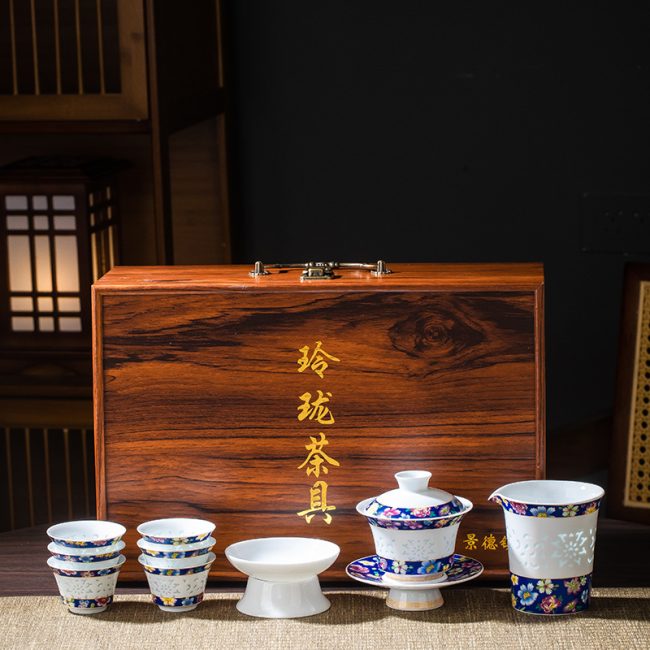 Office Tea Brewer Jingdezhen Enamel Linglong Porcelain Tea Set Kung Fu Covered Bowl Teapot Tea Cup Combination Set