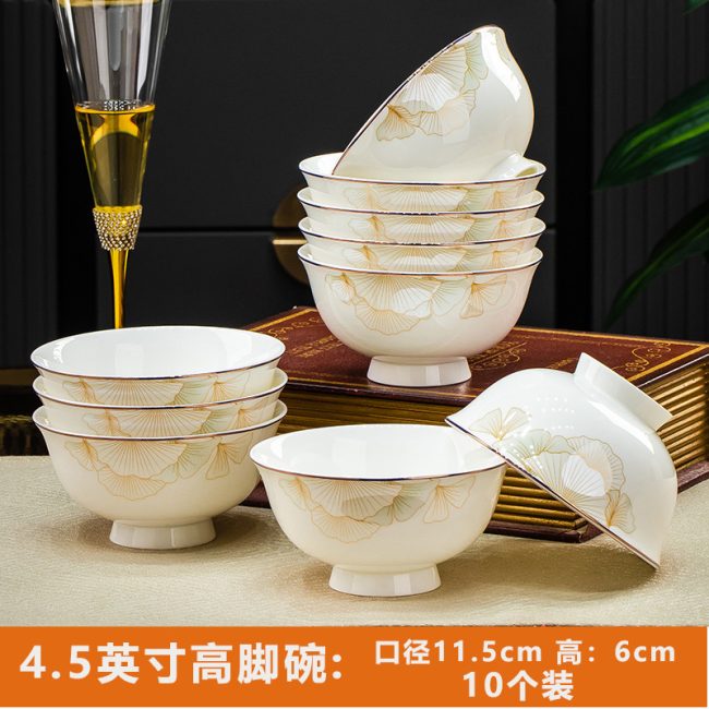 New bone china dishes set Jingdezhen light luxury high temperature ceramic bowls dishes chopsticks wedding housewarming gift factory wholesale