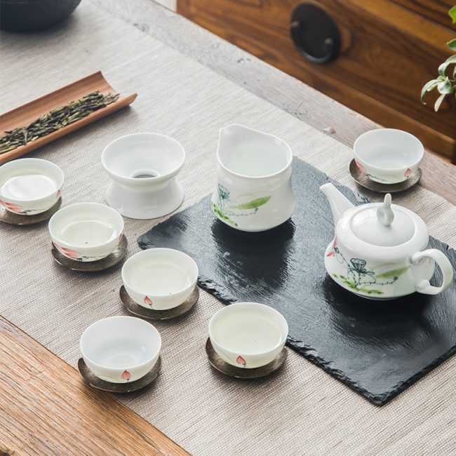 Jingdezhen hand-painted tea set with teapot high-white porcelain thin-fiber kung fu tea household wedding housewarming gift porcelain