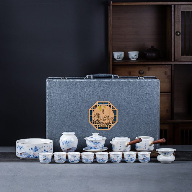 Jingdezhen high-grade kung fu tea set home gifts customized teapot complete set of tea washer large set of three talent cover bowl