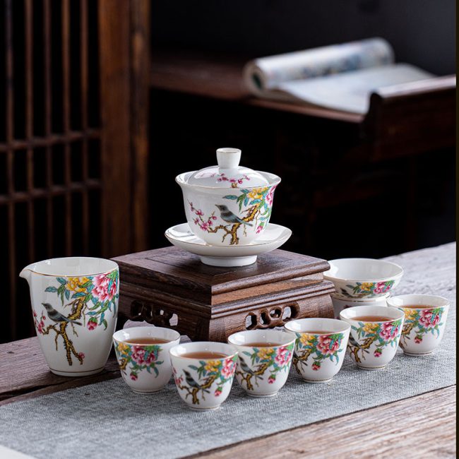 Jingdezhen ceramic kung fu tea set upscale teacup teapot set household cover bowl gift can do LOGO