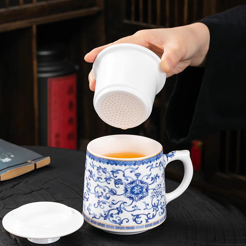 Jingdezhen ceramic cup tea water separation office cup cover tea personalized home cup gift tea cup tea set - 图片 3