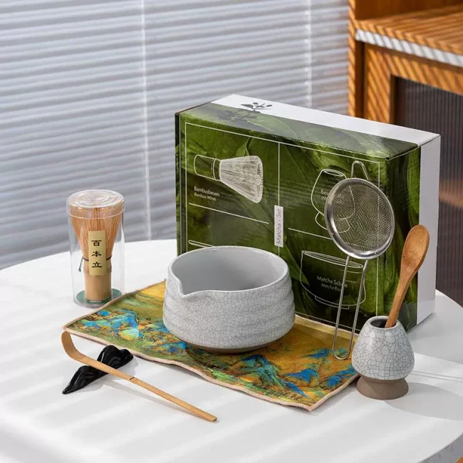 Ceramic with spoutHandmade Ru Kiln Matcha BowlBamboo Tea BrushJapanese Tea CeremonyMatcha Tea SetSong Dynasty Tea Spotting