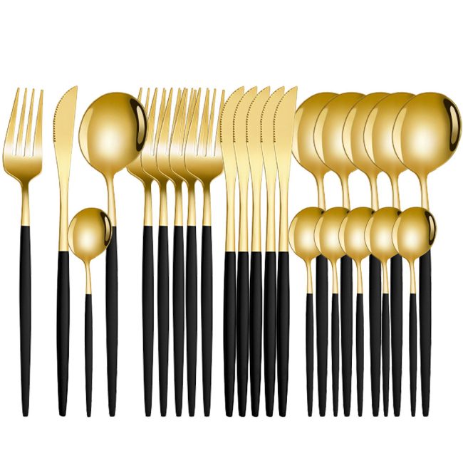 Amazon Explosion Stainless Steel Portuguese 24-Piece Cutlery Set Knife, Fork and Spoon Western Steak Knife and Fork 4 Master Set