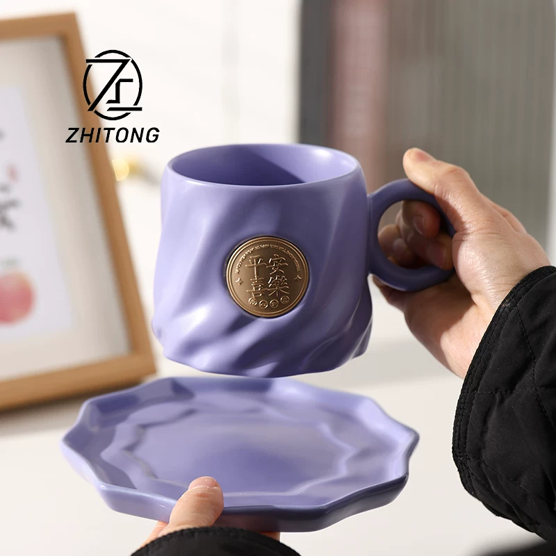 Corporate business gifts creative office custom engraved LOGO mug ceramic cup and saucer set of coffee cups - 图片 5