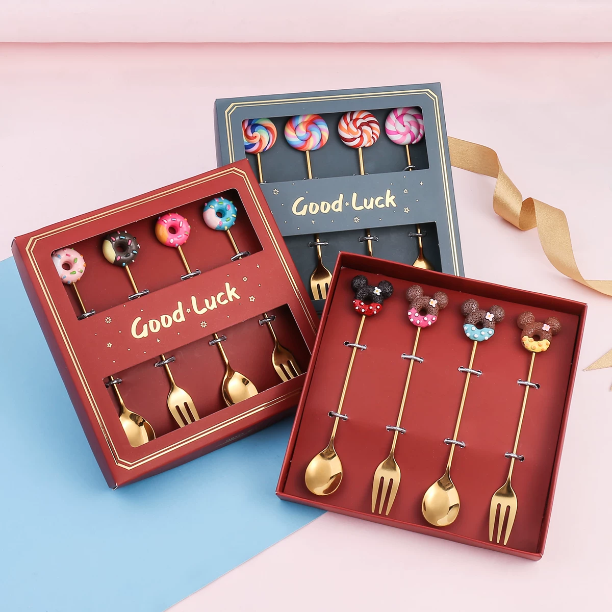 Donut Mickey cartoon coffee spoon cute creative stainless steel stirring spoon delicate dessert small spoon fruit fork - 图片 5
