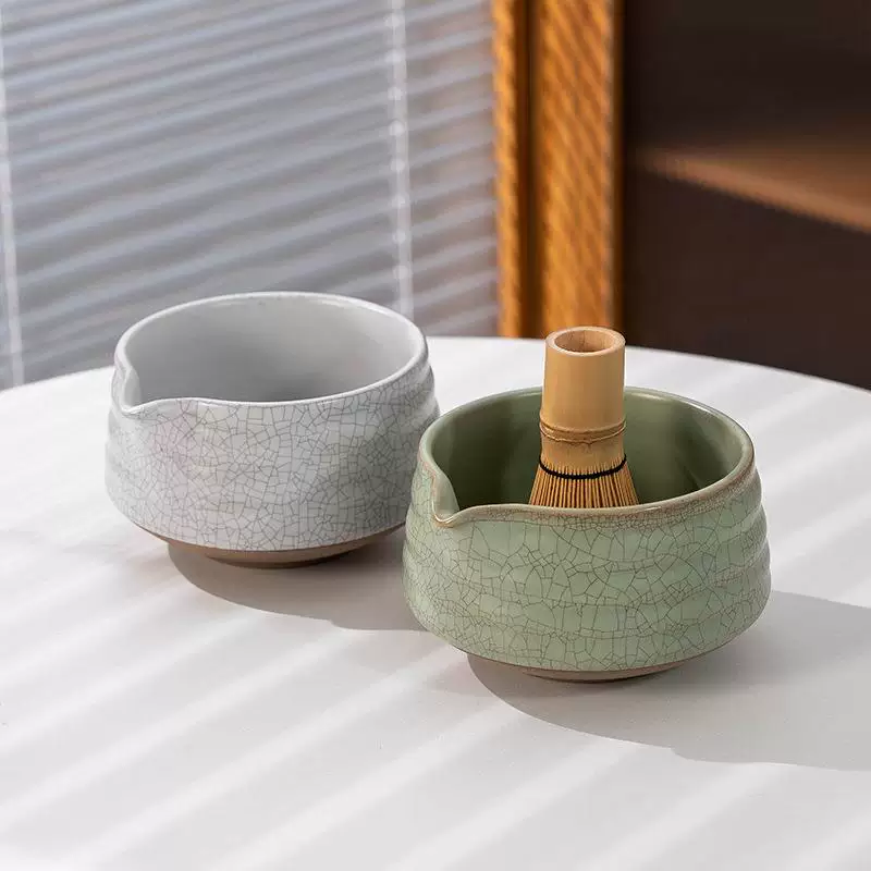 Ceramic with spoutHandmade Ru Kiln Matcha BowlBamboo Tea BrushJapanese Tea CeremonyMatcha Tea SetSong Dynasty Tea Spotting - 图片 3