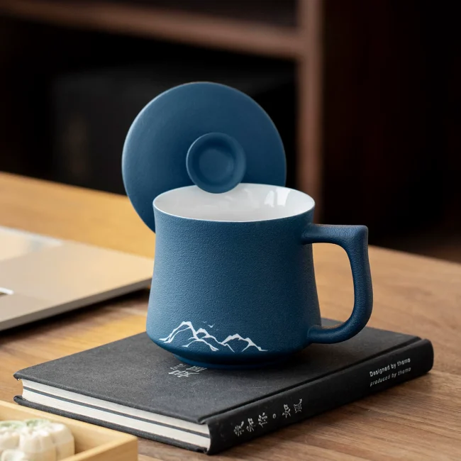 Creative ceramic mug with lid pottery cup personal tea cup home office water cup customized logo engraving