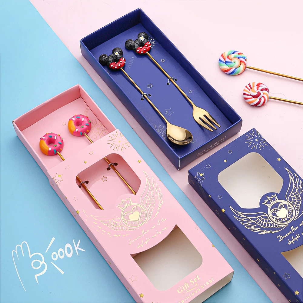 Donut Mickey cartoon coffee spoon cute creative stainless steel stirring spoon delicate dessert small spoon fruit fork - 图片 4