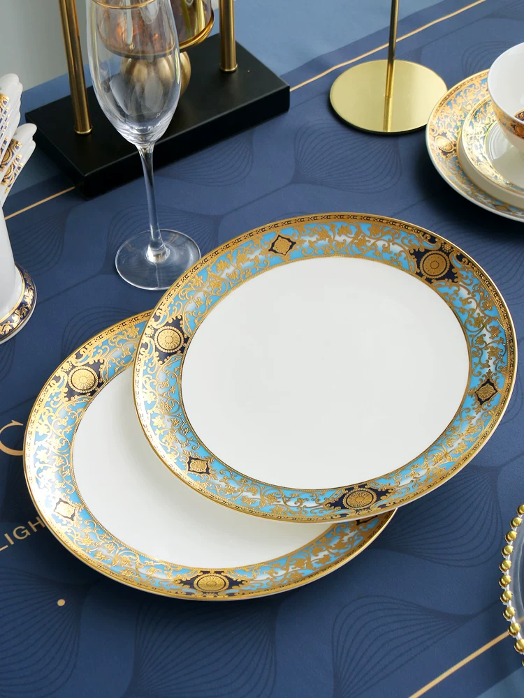 Steak dinner plate light luxury western food plate bone china table setting tableware 10 inches large flat plate shallow plate European relief plate - 图片 2