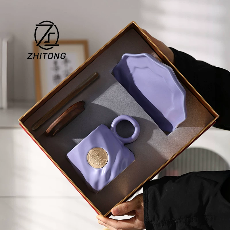 Corporate business gifts creative office custom engraved LOGO mug ceramic cup and saucer set of coffee cups - 图片 4