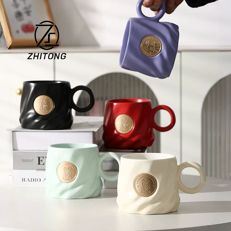 Corporate business gifts creative office custom engraved LOGO mug ceramic cup and saucer set of coffee cups - 图片 3