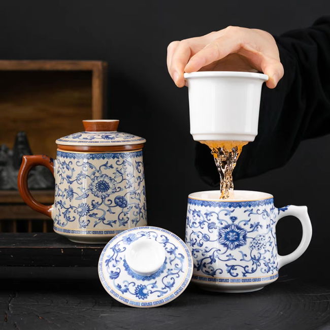 Jingdezhen ceramic cup tea water separation office cup cover tea personalized home cup gift tea cup tea set