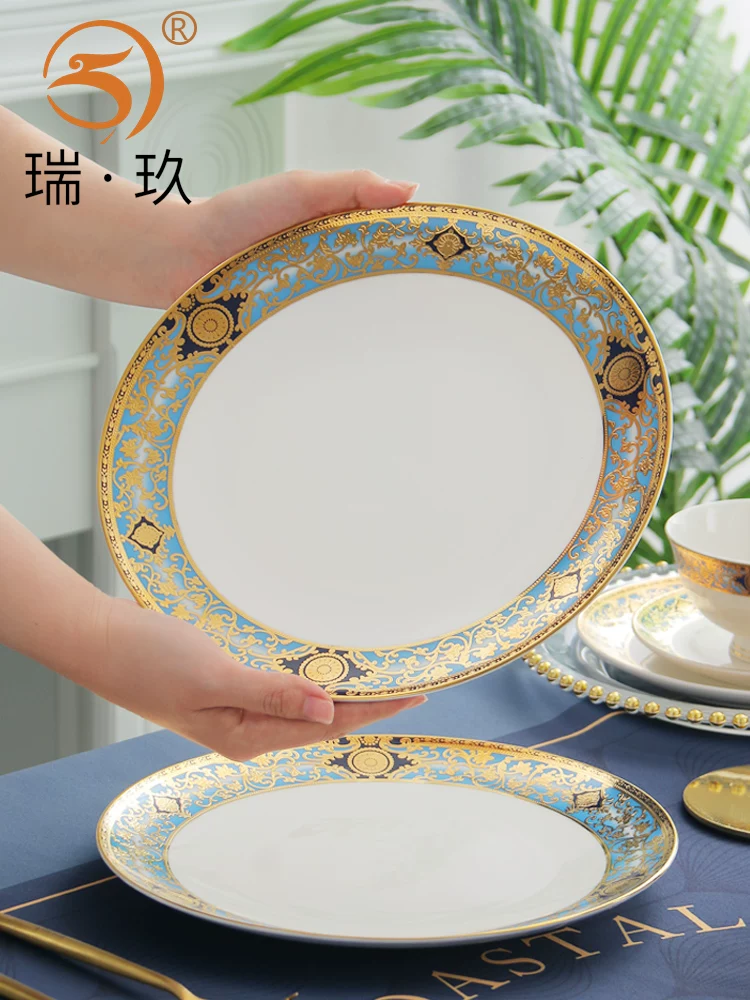 Steak dinner plate light luxury western food plate bone china table setting tableware 10 inches large flat plate shallow plate European relief plate